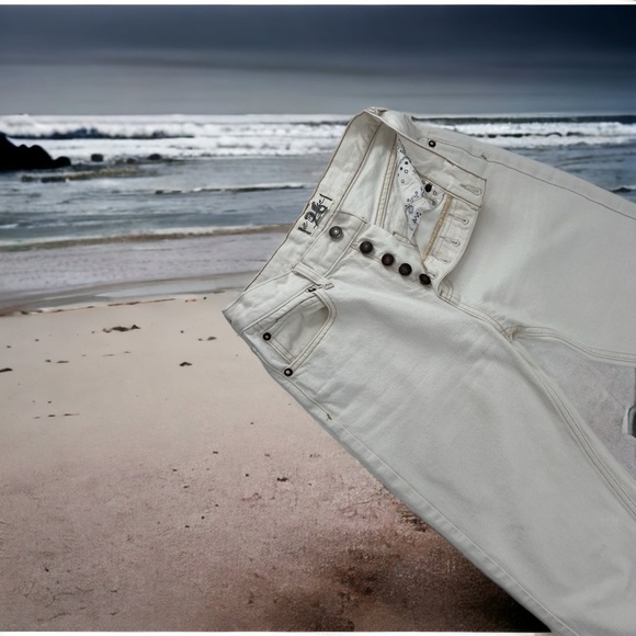 FREE PEOPLE Women's Ivory Button Fly Raw Hem Slim Jeans Size 26 - Picture 6 of 13